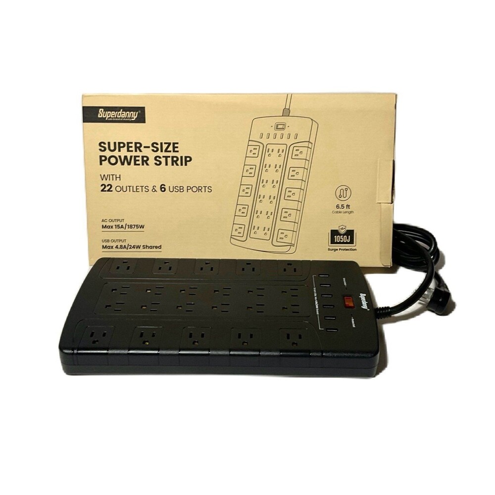 Super Danny-Super-Size Power Strip with 22 Outlets & 6 UBS Ports
